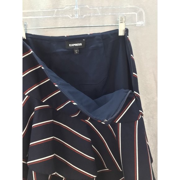 Express Fit & Flare Striped Mini Skirt Size 00 Zip Side Navy/Red/White - Picture 4 of 9